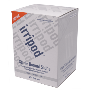 Box of 25x20ml pods of Irripod Sterile Normal Saline