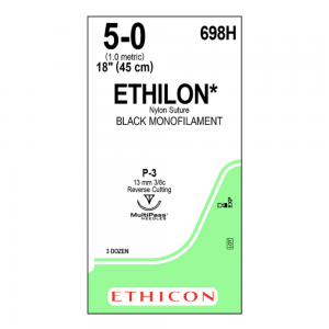 Ethicon Ethilon Suture, 5-0 Non-absorb, Monofilament, Black, 13mm Rev Cut 3/8, 45cm, Box 36 698H  
